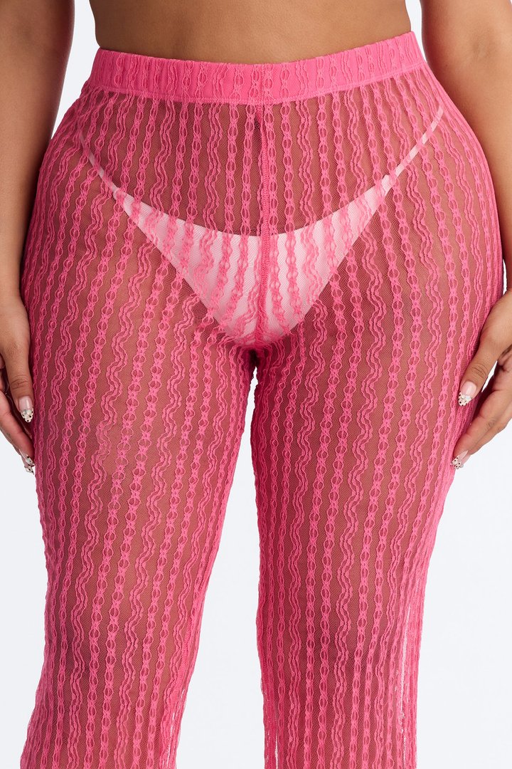 Summer Fling Stripe Lace Cover Up Pants - Hot Pink