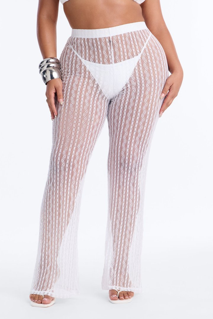 Summer Fling Stripe Lace Cover Up Pants - White