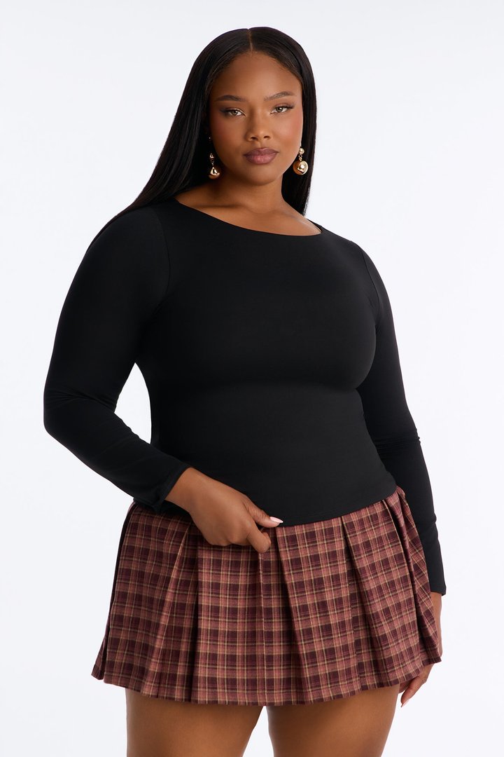 Mallory Long Sleeve Boat Neck Baby Tee - Black