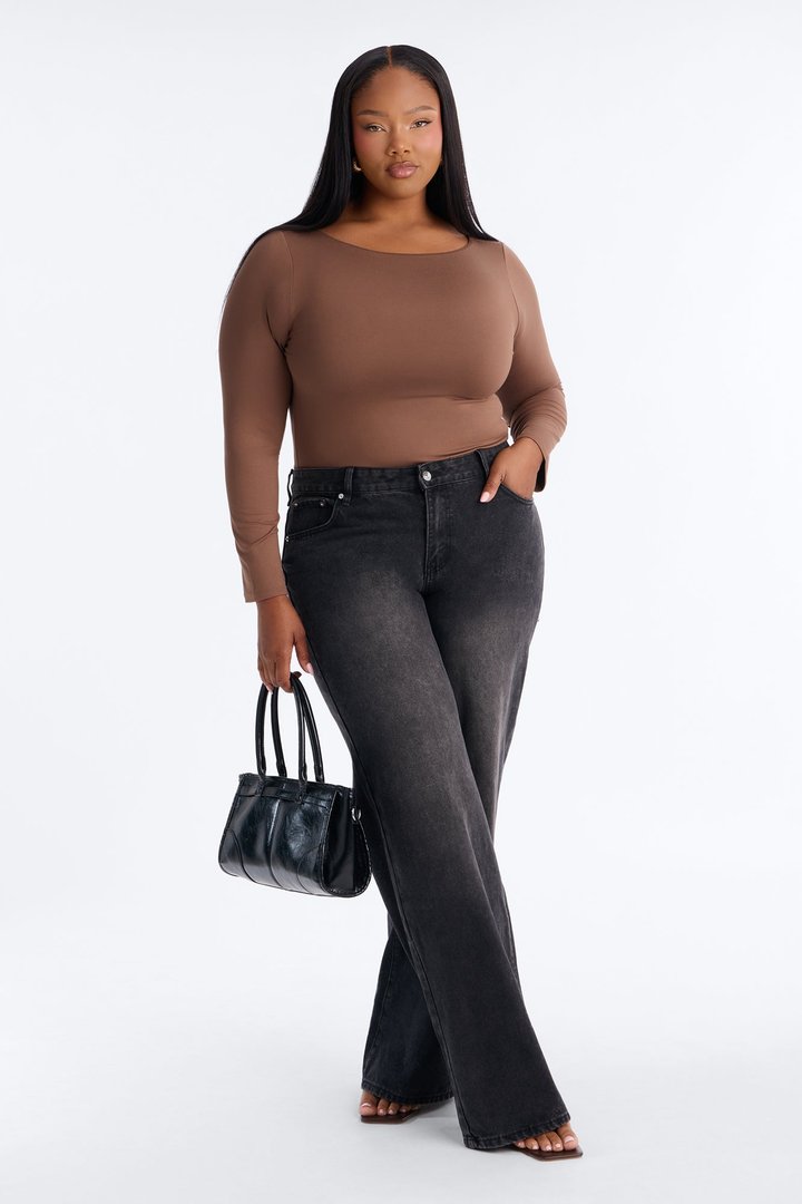 Mallory Long Sleeve Boat Neck Baby Tee - Chestnut