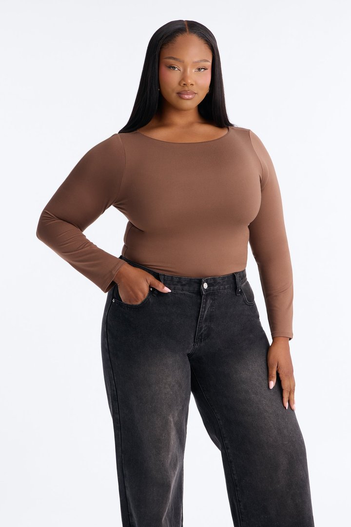 Mallory Long Sleeve Boat Neck Baby Tee - Chestnut