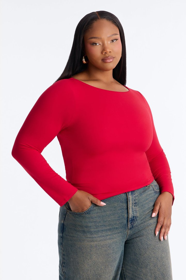 Mallory Long Sleeve Boat Neck Baby Tee - Red
