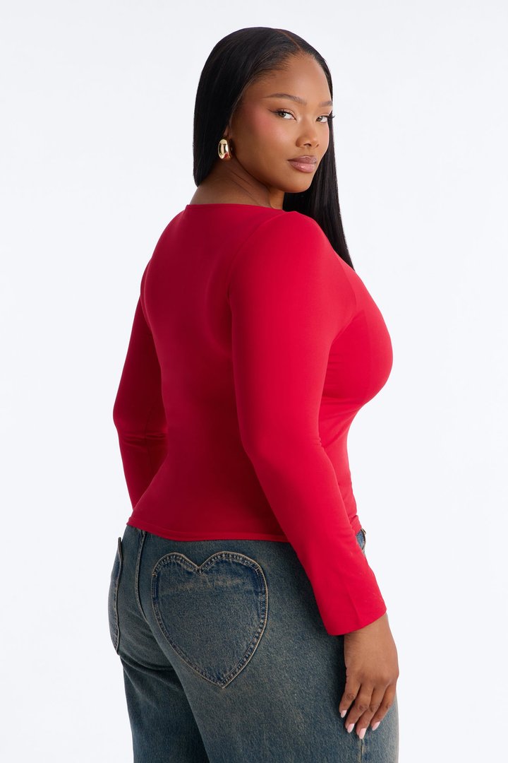 Mallory Long Sleeve Boat Neck Baby Tee - Red