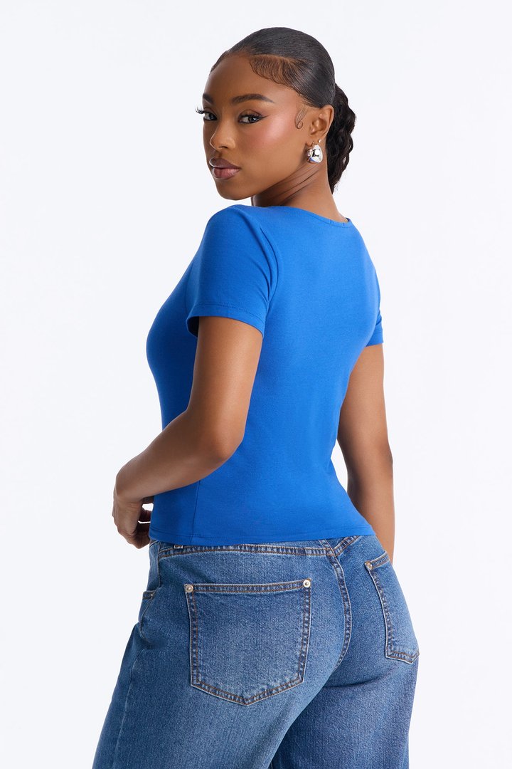 Sophia Double Layer V Neck Baby Tee - Blue
