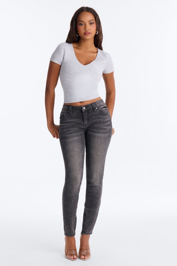 Sophia Double Layer V Neck Baby Tee - Heather Grey