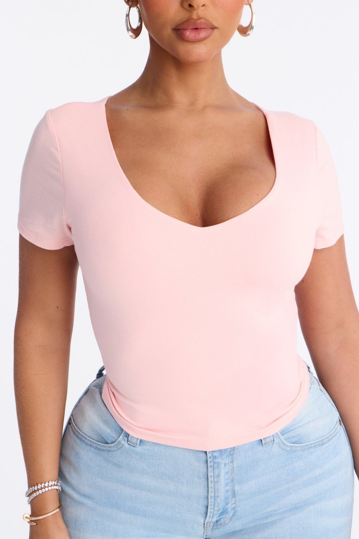 Sophia Double Layer V Neck Baby Tee - Light Pink