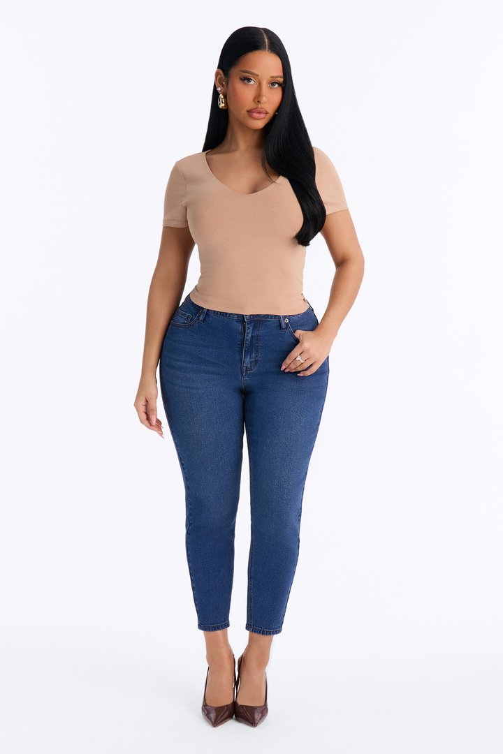 Sophia Double Layer V Neck Baby Tee - Mocha