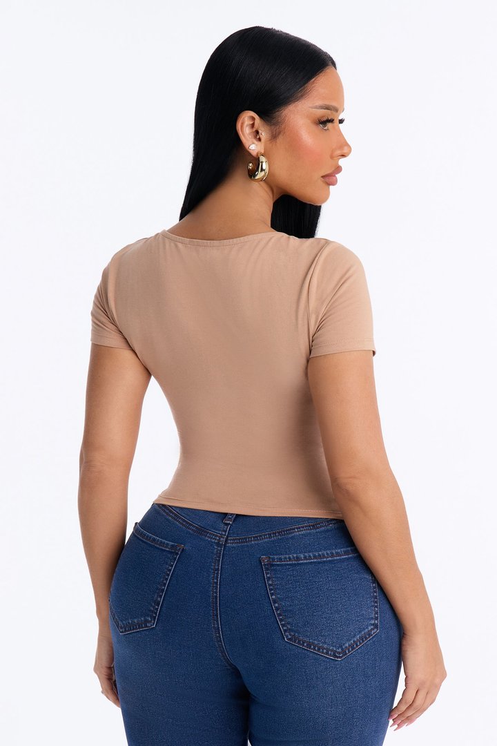 Sophia Double Layer V Neck Baby Tee - Mocha
