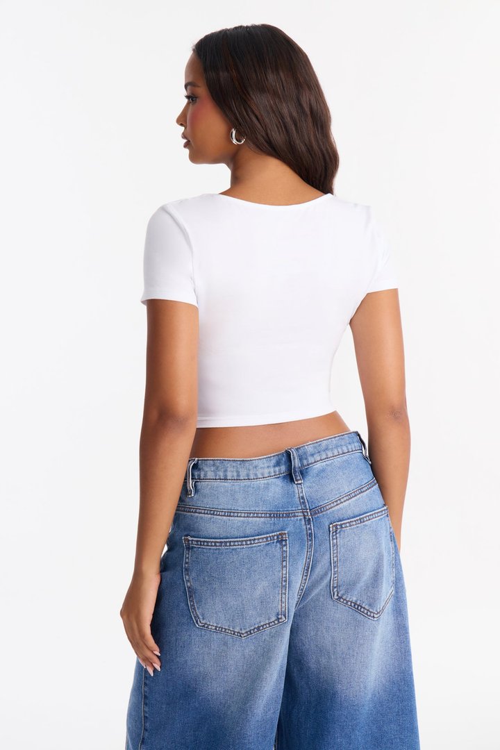 Sophia Double Layer V Neck Baby Tee - White