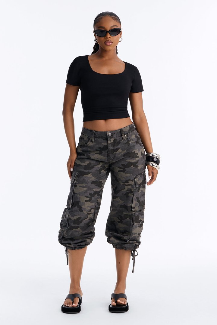 Chelsea Double Layered Scoop Neck Rib Baby Tee - Black