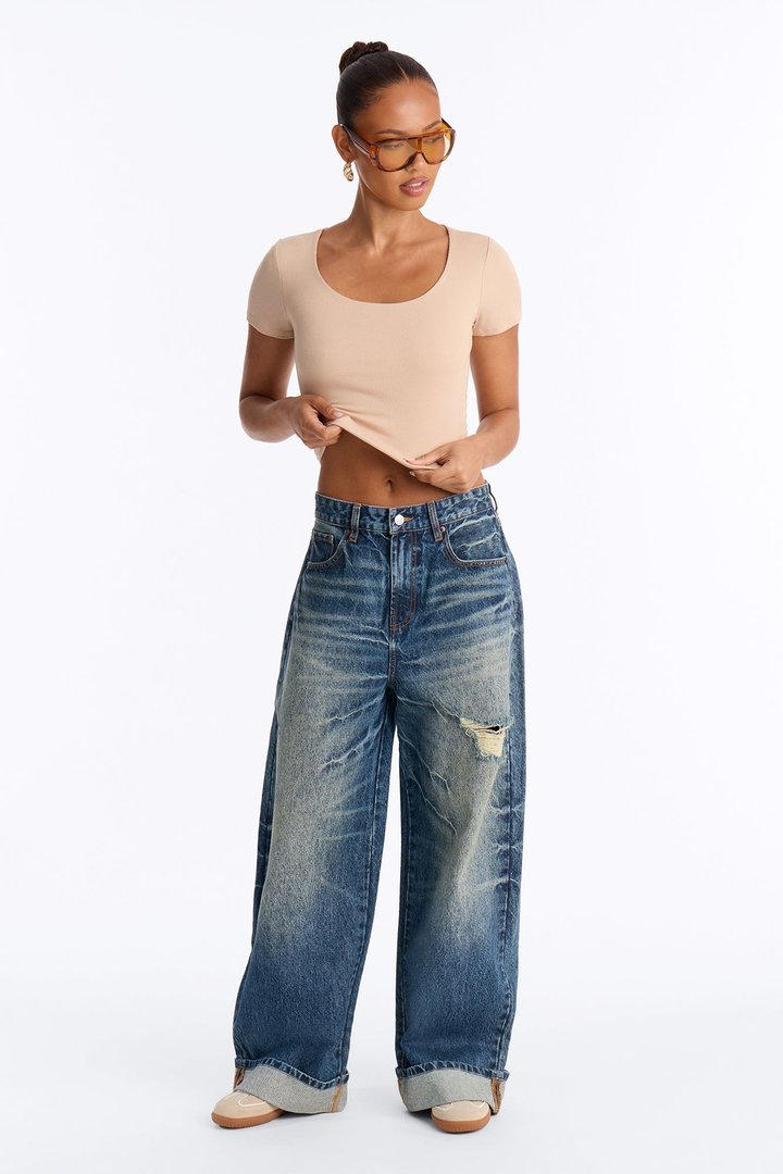 Chelsea Double Layered Scoop Neck Rib Baby Tee - Desert Dune