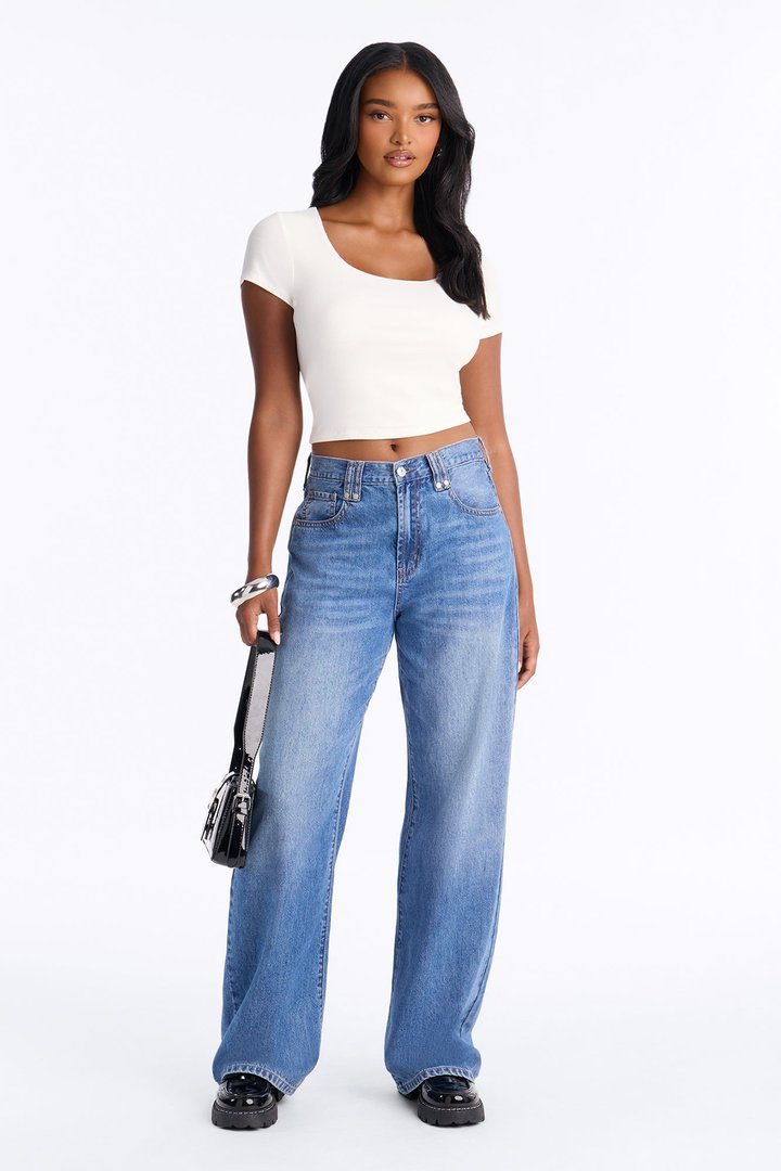 Chelsea Double Layered Scoop Neck Rib Baby Tee - Off White