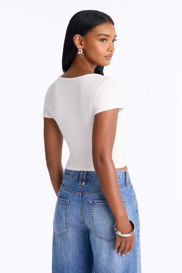Chelsea Double Layered Scoop Neck Rib Baby Tee - Off White