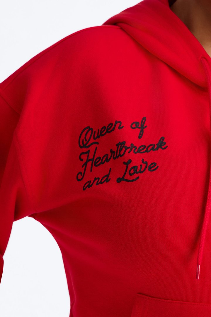Betty Boop Tattoo Zip Up Crop Sweatshirt - Red