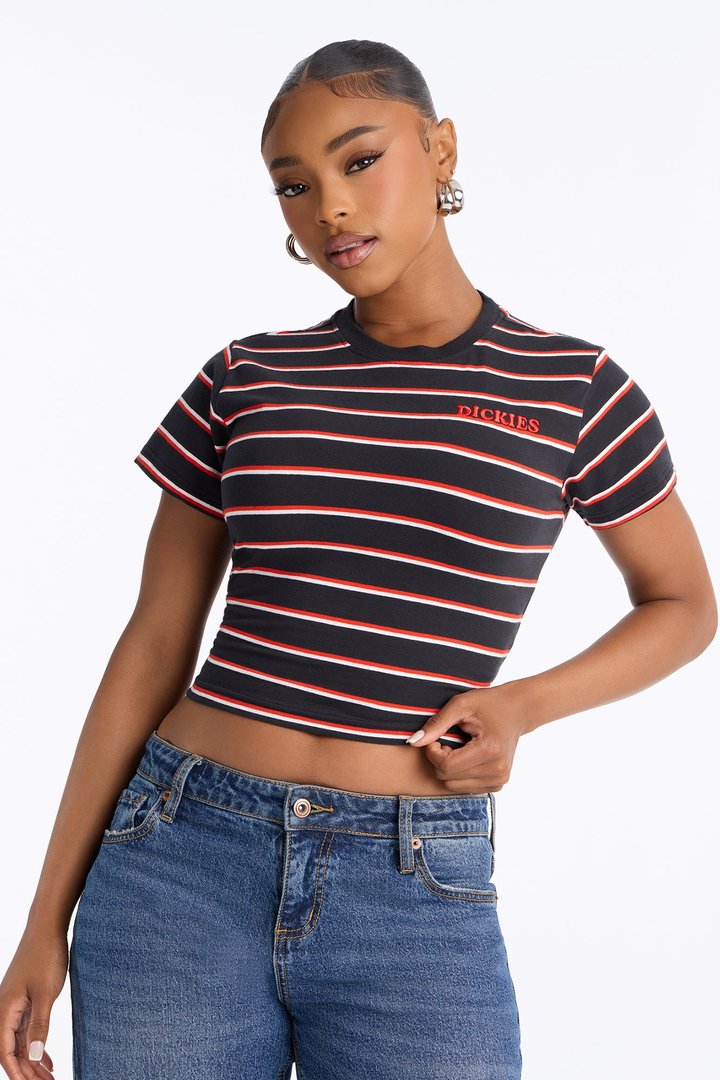 Dickies Striped Embroidered Tee - Black