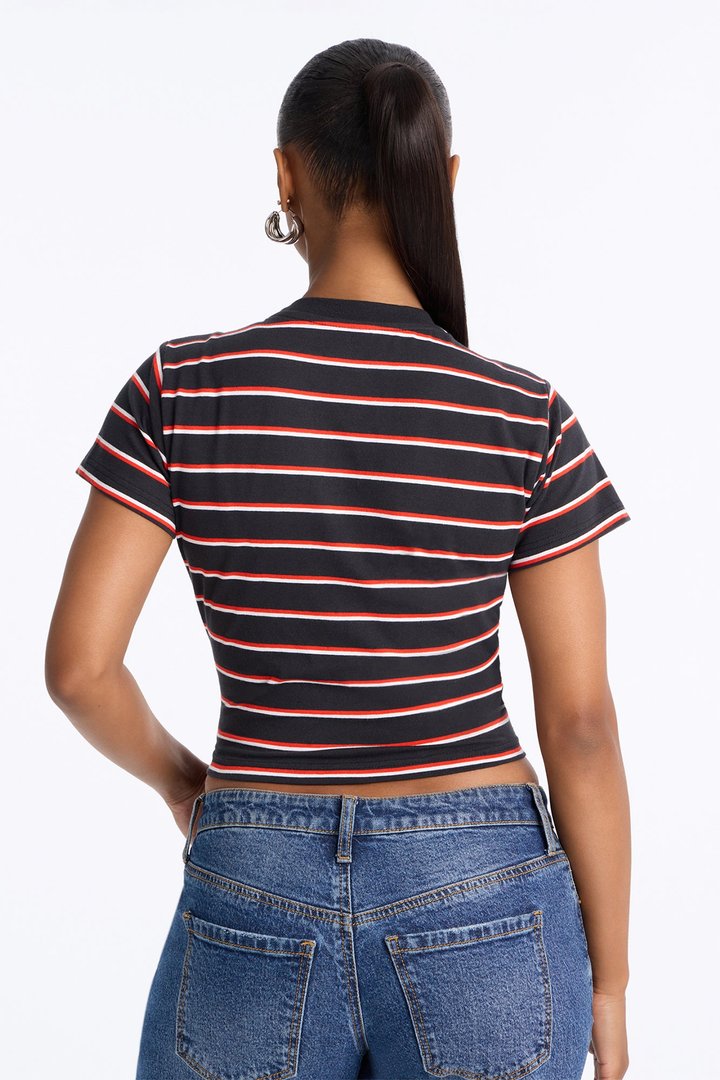 Dickies Striped Embroidered Tee - Black