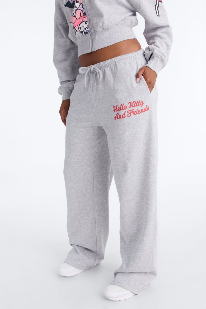 Hello Kitty Sports Wide Leg Pant - Heather Grey