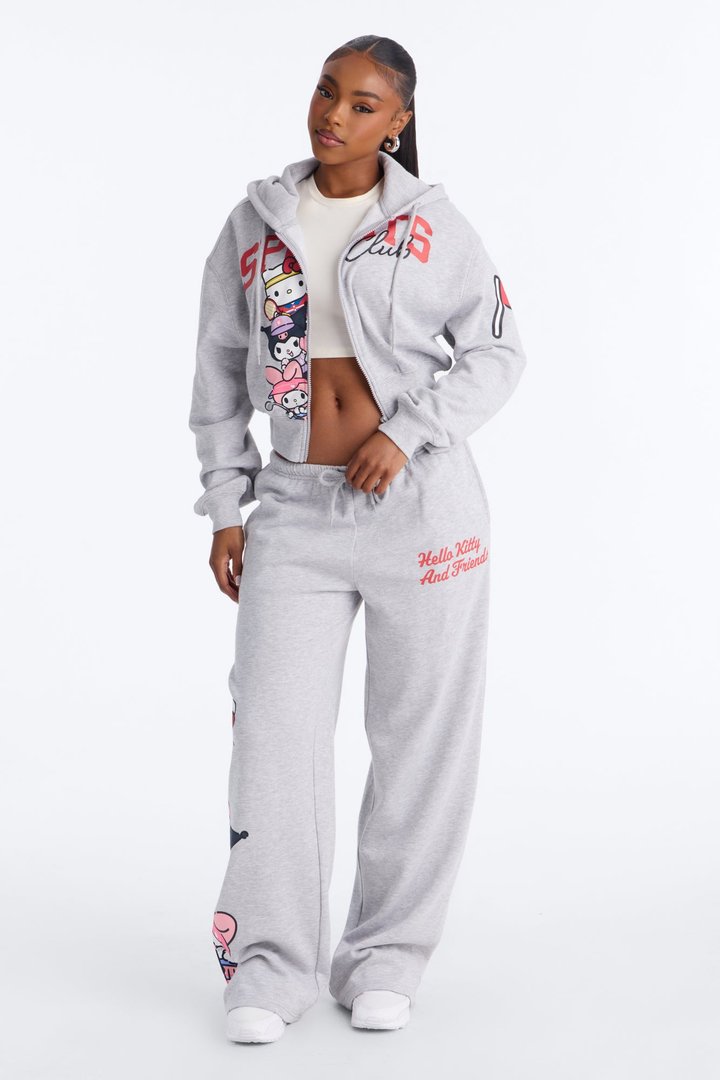 Hello Kitty Sports Wide Leg Pant - Heather Grey