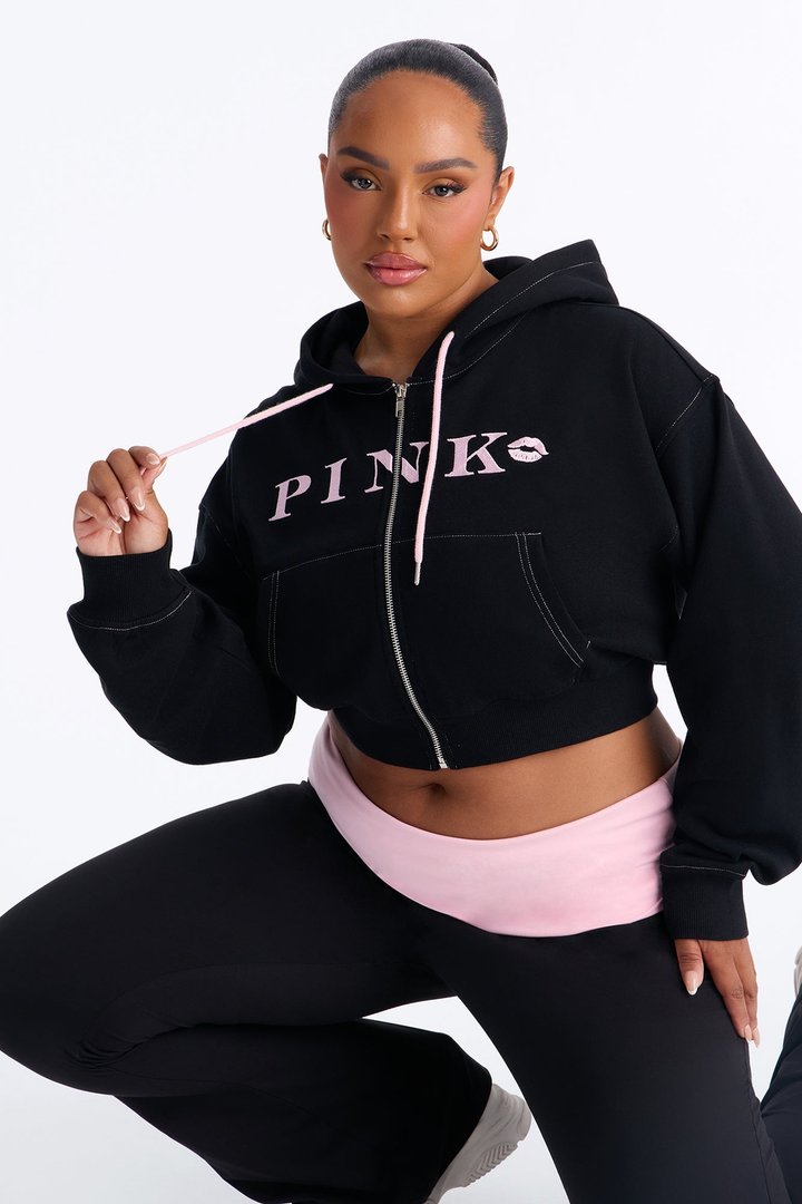 PINK London Kisses Zip-Up Sweatshirt - Black/combo