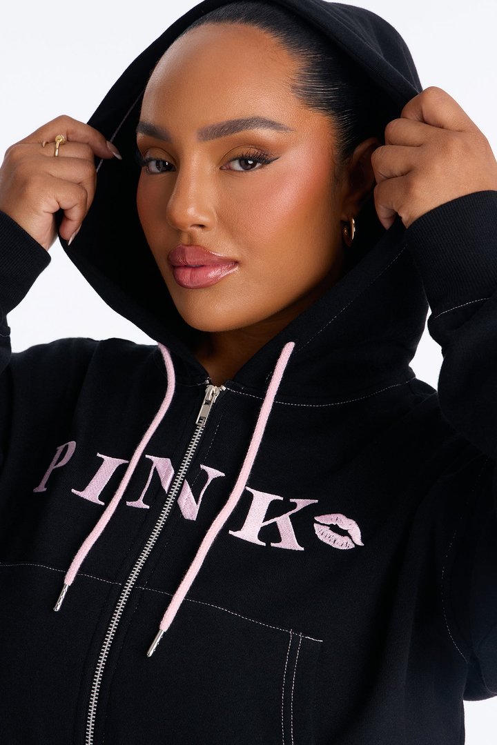 PINK London Kisses Zip-Up Sweatshirt - Black/combo