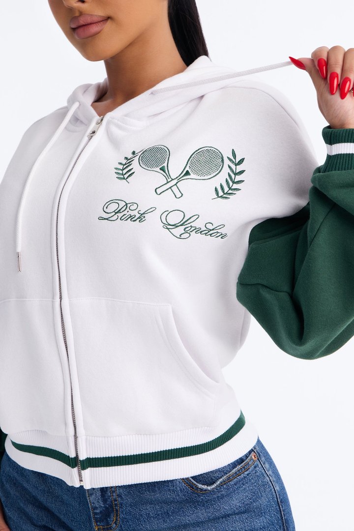 PINK London Sporty Zip-Up Sweatshirt - White/combo
