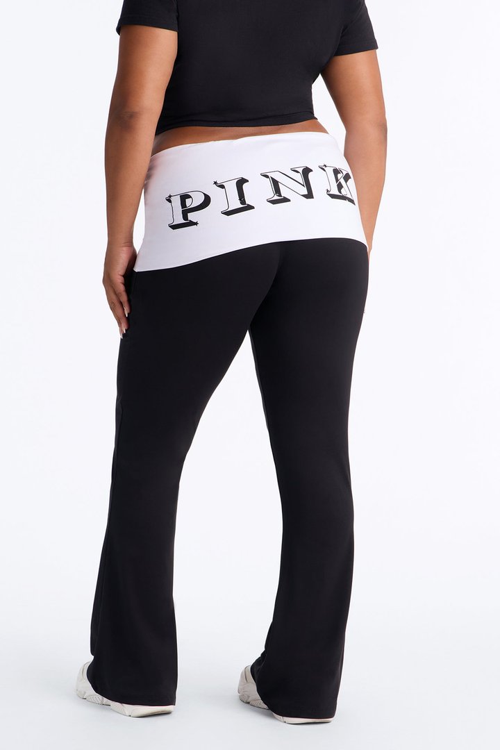PINK London Foldover Logo Flare Pant - Black/White