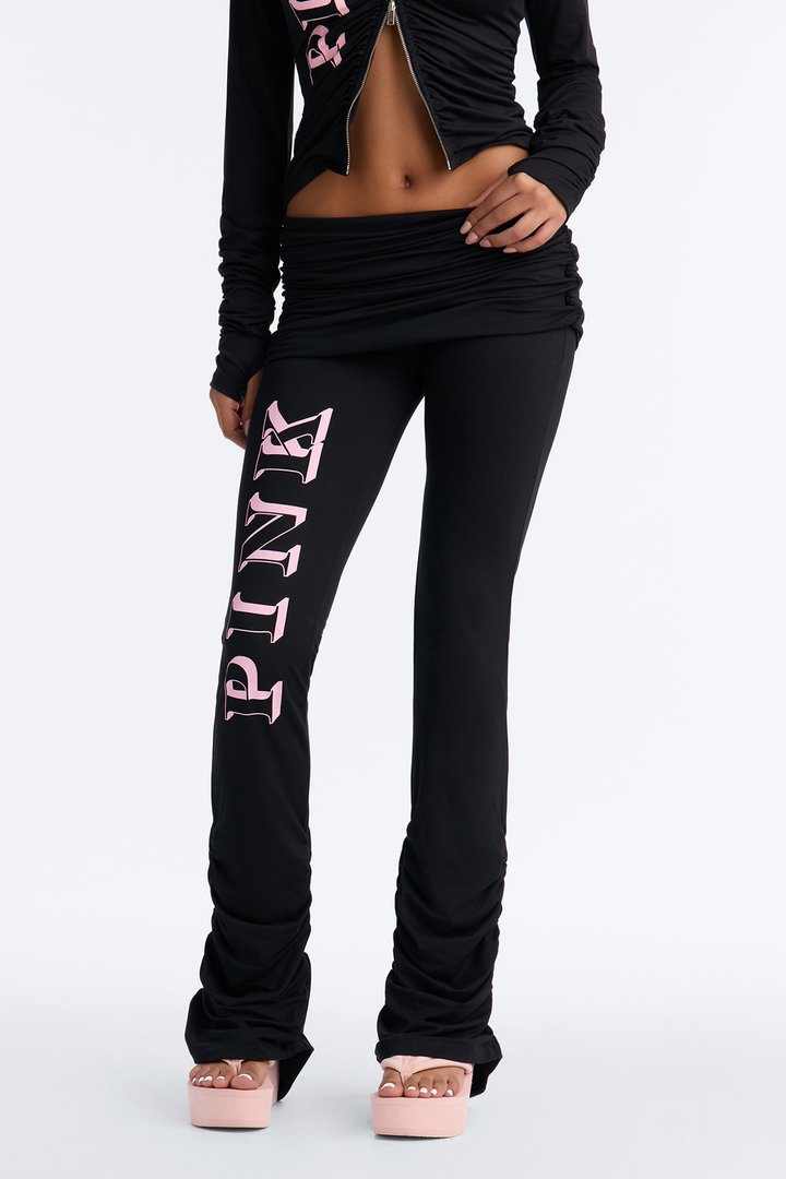 PINK London Ruched Skirt Flare Pants - Black