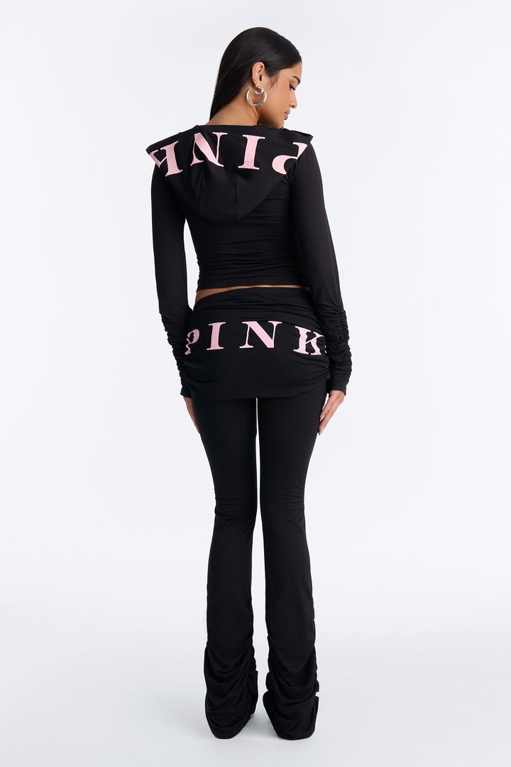 PINK London Ruched Skirt Flare Pants - Black