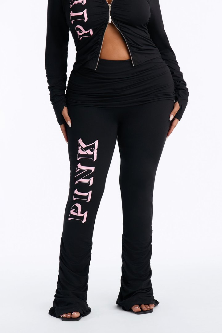 PINK London Ruched Skirt Flare Pants - Black