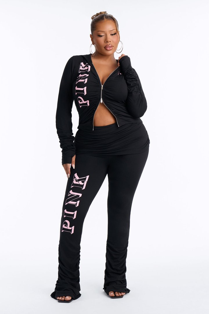 PINK London Ruched Skirt Flare Pants - Black