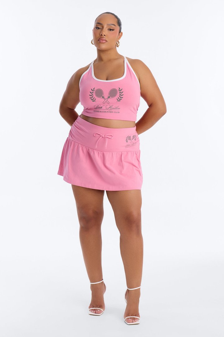 PINK London Sporty Tie Waist Mini Skirt - Pink