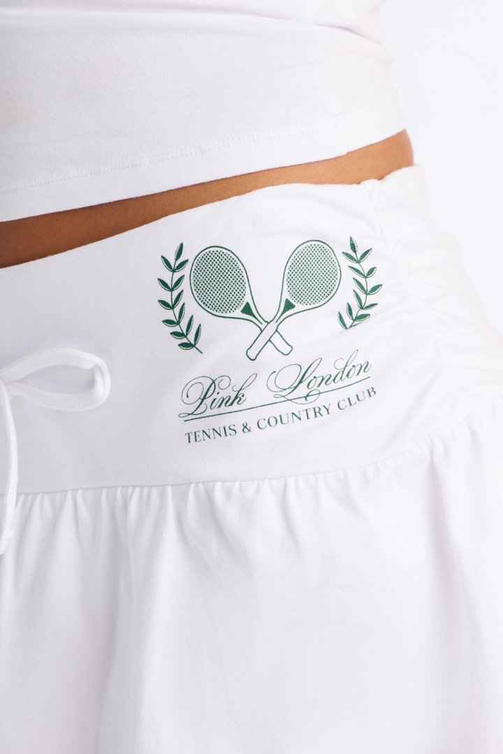PINK London Sporty Tie Waist Mini Skirt - White