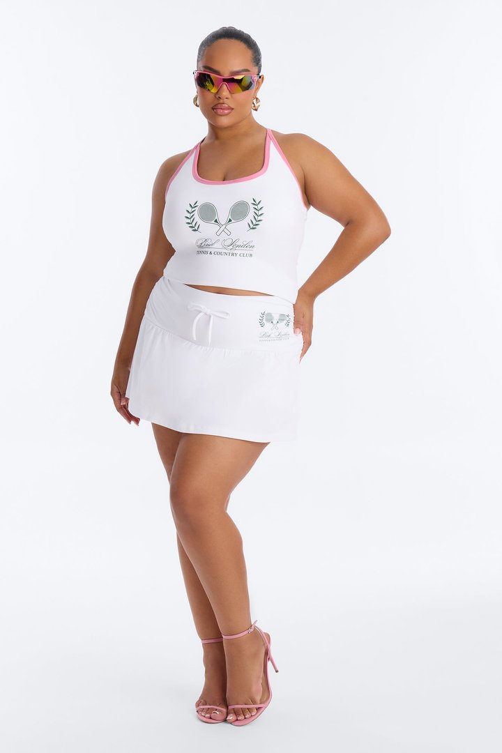 PINK London Sporty Tie Waist Mini Skirt - White