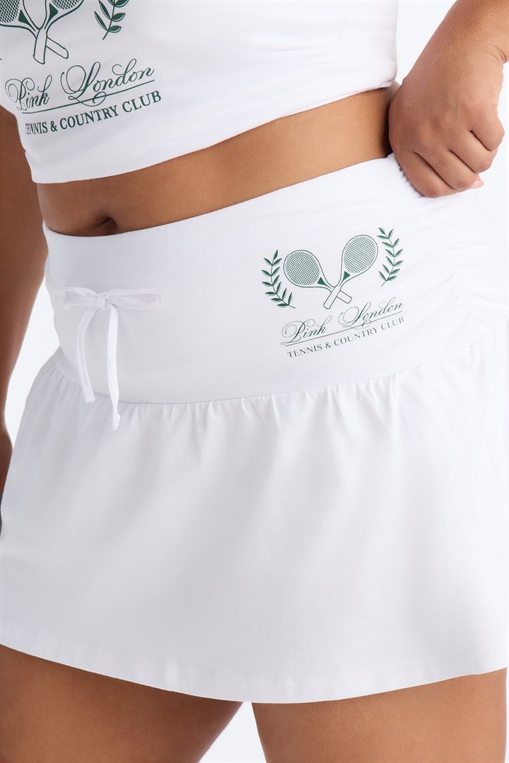 PINK London Sporty Tie Waist Mini Skirt - White