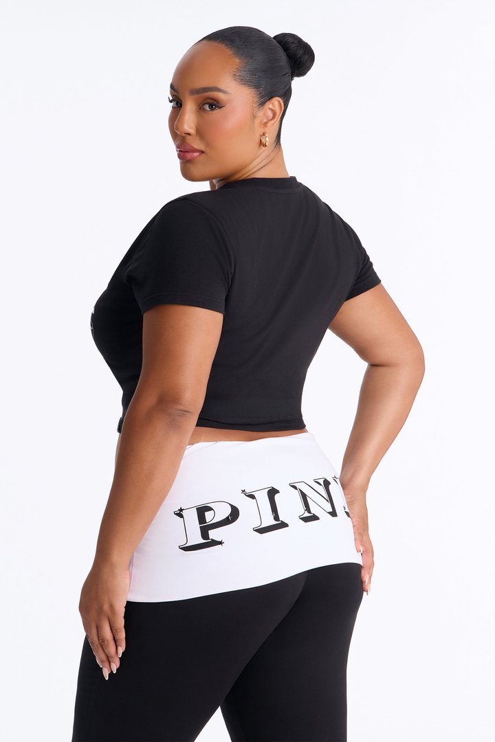 PINK London Kisses Notch Neck Baby Tee - Black/White