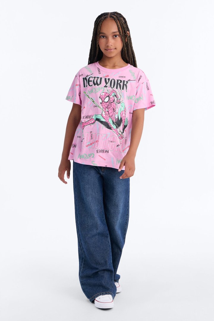Mini Spiderman New York Short Sleeve Tee - Pink