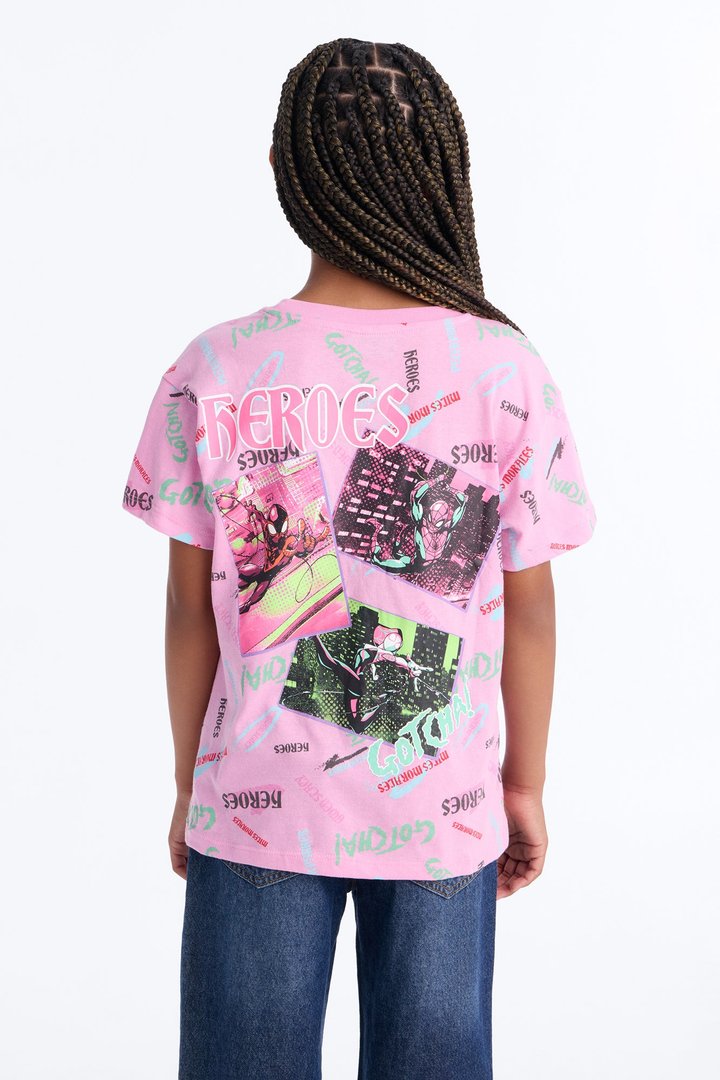 Mini Spiderman New York Short Sleeve Tee - Pink
