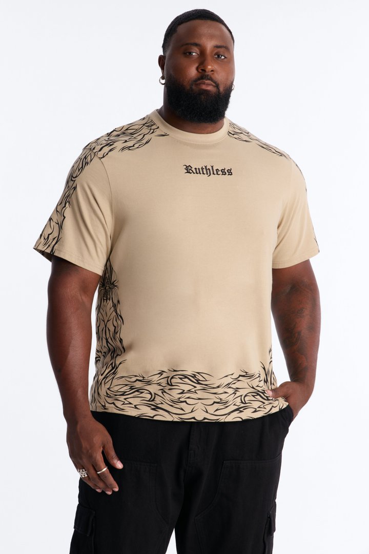 Ruthless Embroidered Heavy Weight Oversized Short Sleeve Tee - Taupe