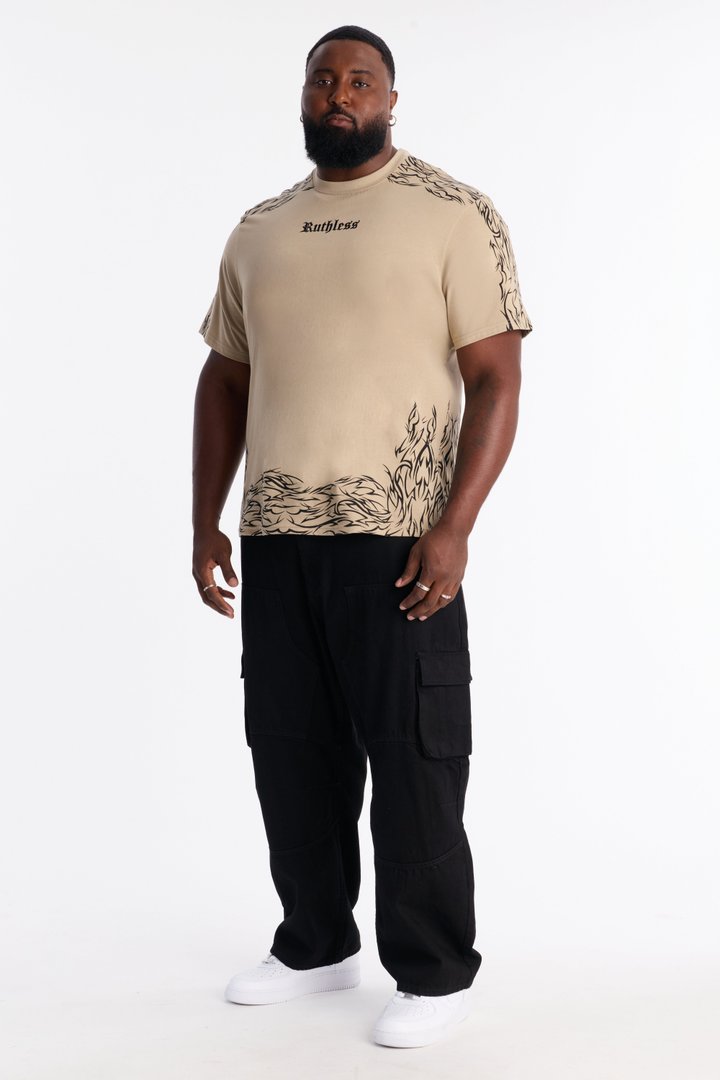 Ruthless Embroidered Heavy Weight Oversized Short Sleeve Tee - Taupe