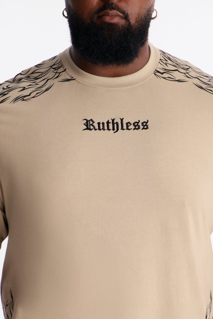 Ruthless Embroidered Heavy Weight Oversized Short Sleeve Tee - Taupe