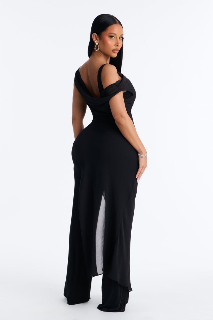 Brena 2 Piece Sheer Draped Jumpsuit - Black