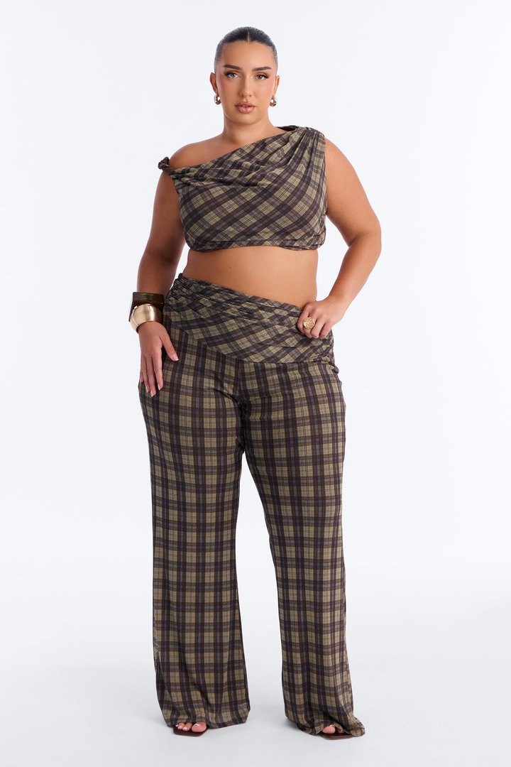 Sadie Mesh Plaid Pant Set - Green/combo