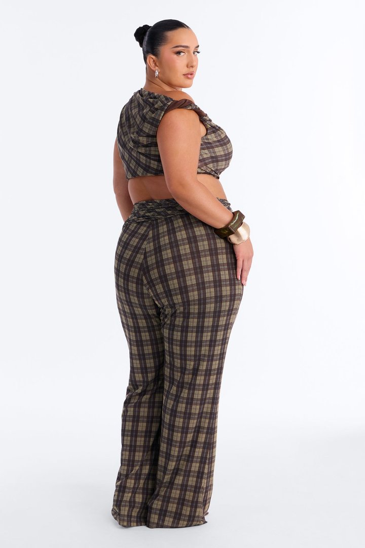 Sadie Mesh Plaid Pant Set - Green/combo
