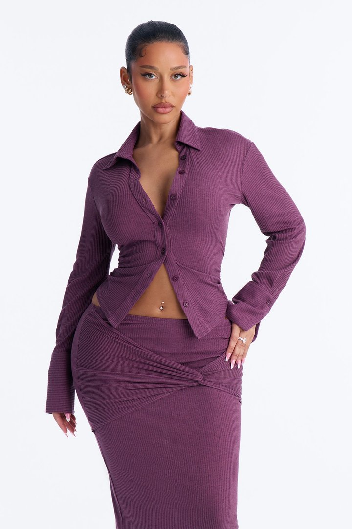 Maya Textured knit Maxi Skirt Set - Purple