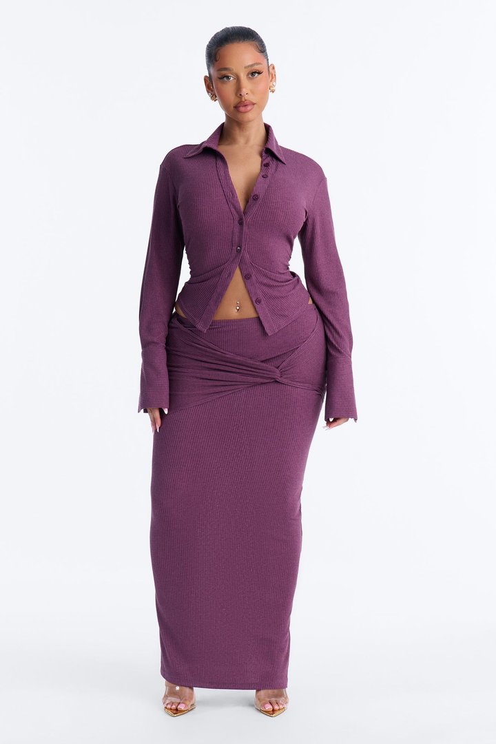 Maya Textured knit Maxi Skirt Set - Purple