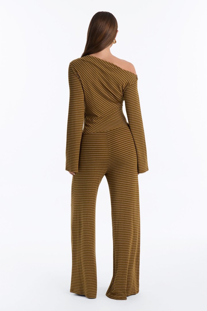 Layla Striped Off Shoulder Pant Set - Olive/combo