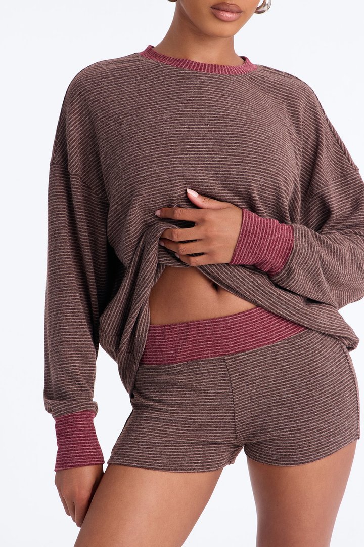 Avery Striped Short Set - Brown/combo