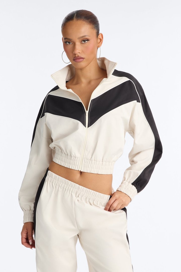 Hailee Contrast Track Pant Set - Off White/combo