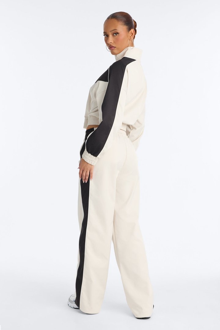 Hailee Contrast Track Pant Set - Off White/combo
