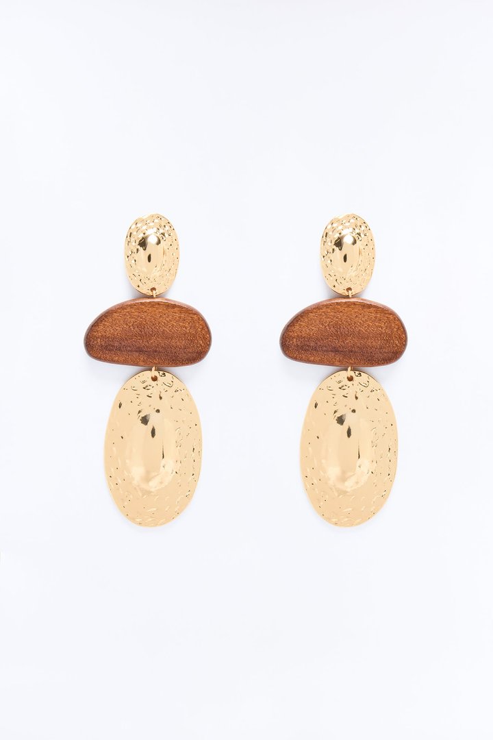 Knock On Wood Wood Drop Earrings - Gold/Brown